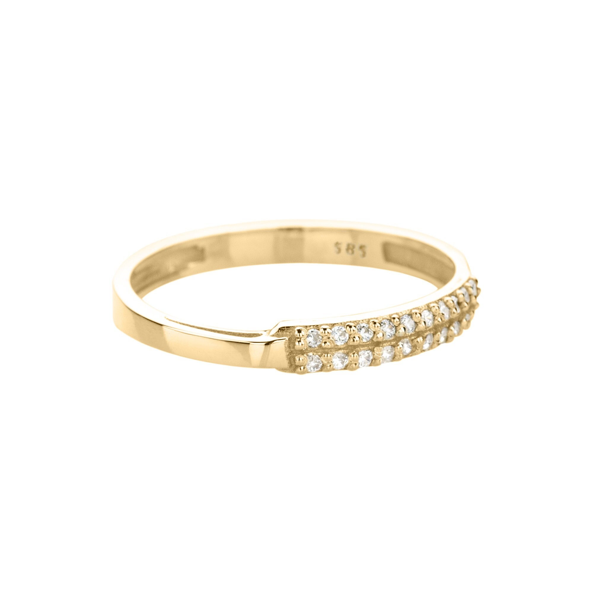 Bague Bande En Or Jaune 14 Carats Avec Zircone Cubique - Taille 10, Neuve Sans Emballage