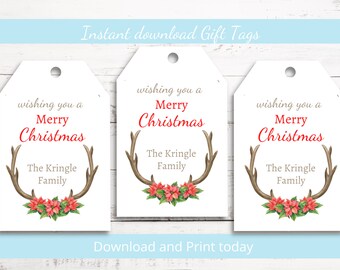 Printable Christmas Gift Tags in Aqua Blue and Red Chevron - Etsy