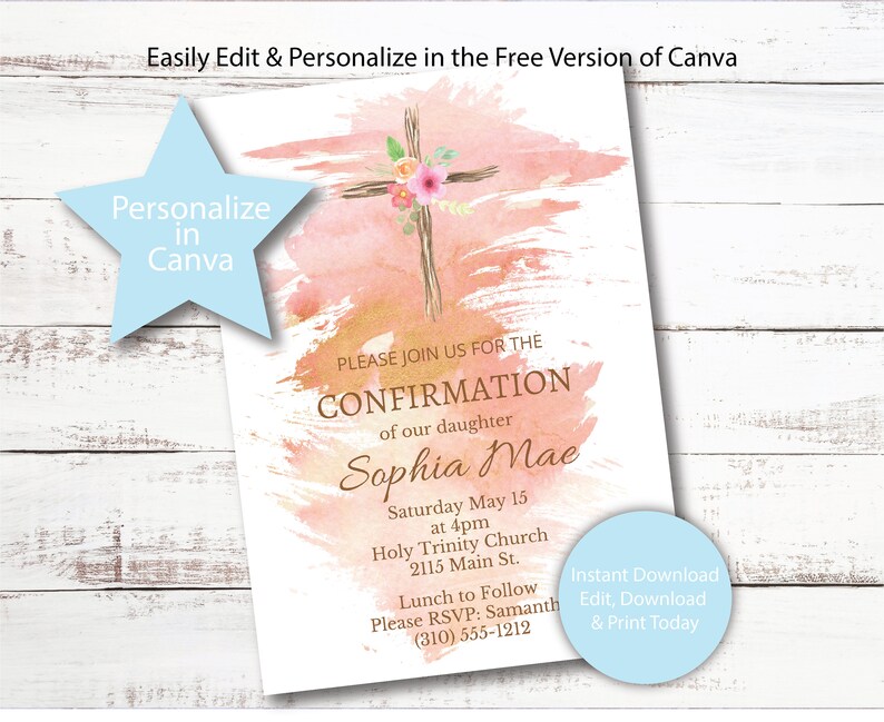 Confirmation Invitation Template Personalize Edit and Print | Etsy