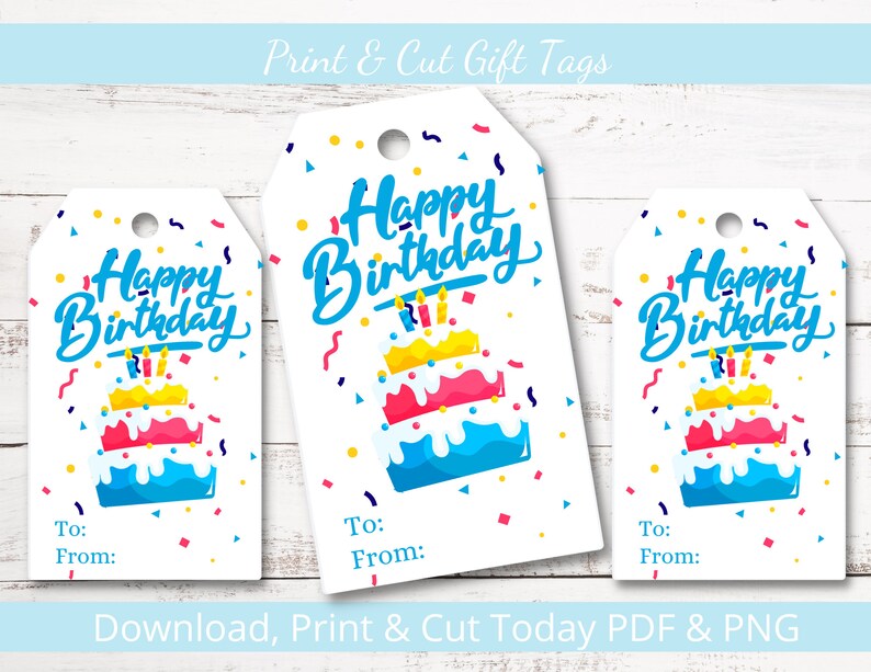 Printable Birthday Cake Gift Tags Instant Download Digital - Etsy