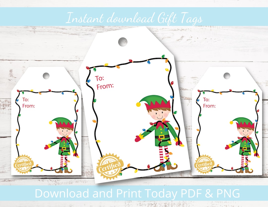 Printable Christmas Gift Tags Christmas Elf Instant - Etsy