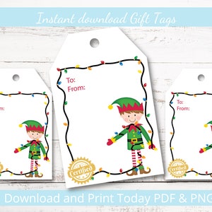 Christmas Gift Tags Printable Elf Holiday Tag Instant Download Present ...