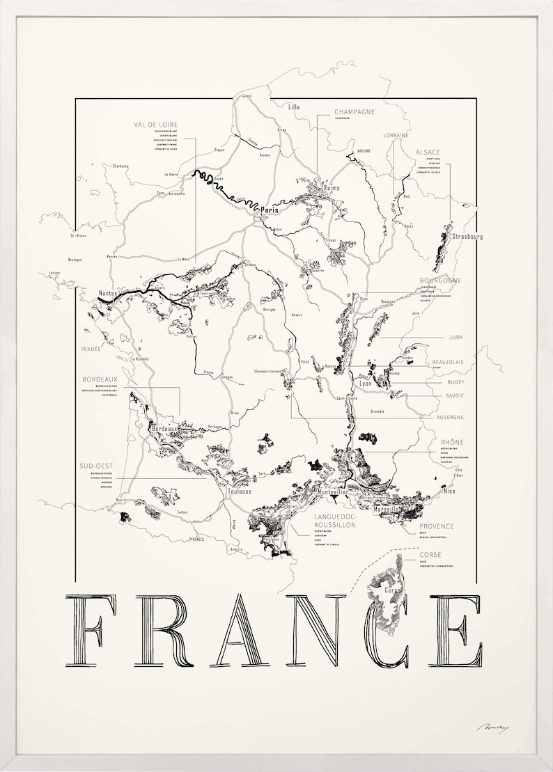 Carte des vins de France, carte des régions viticoles de France White