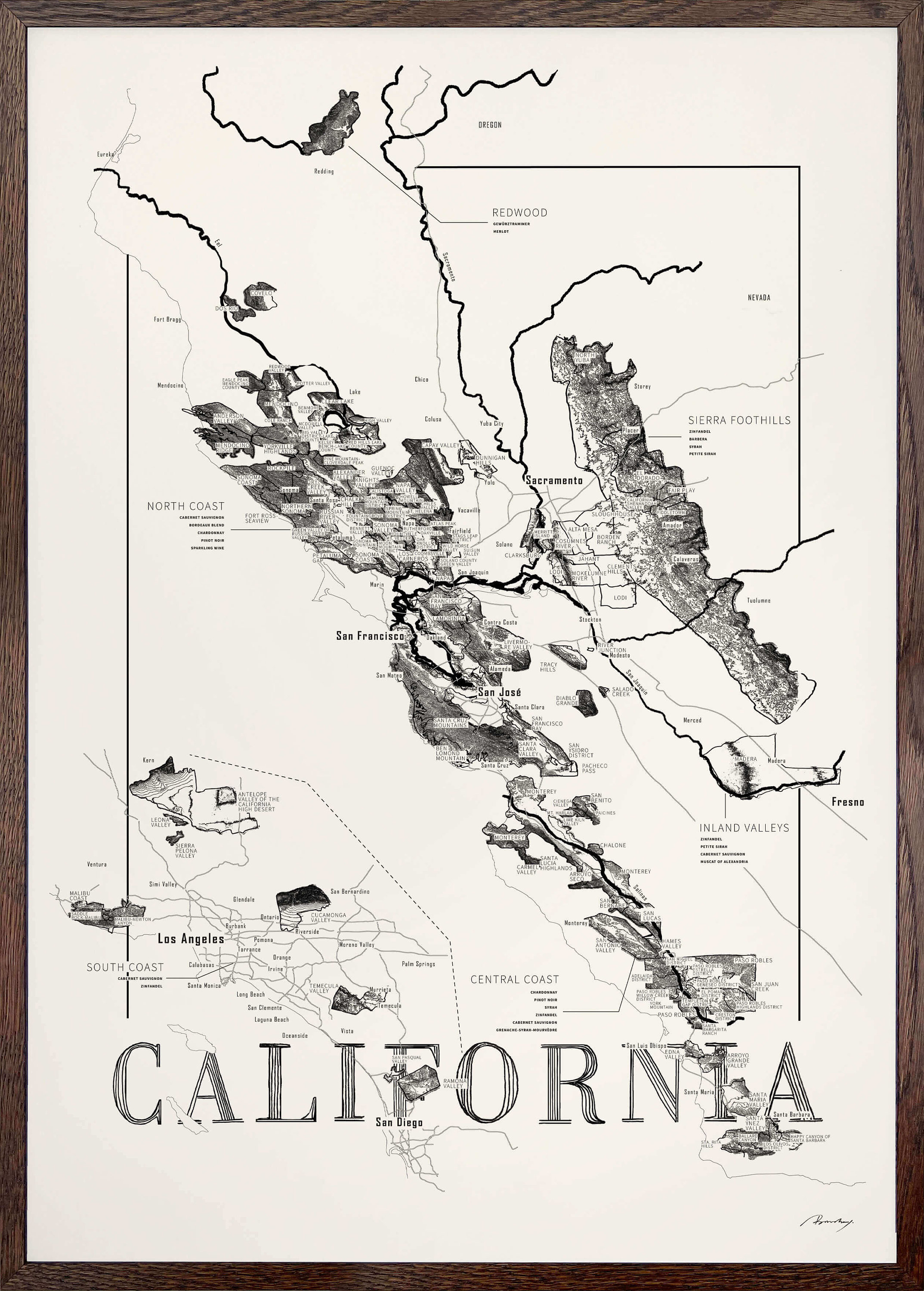 Wine Map of California, California Wine Region Map - Etsy