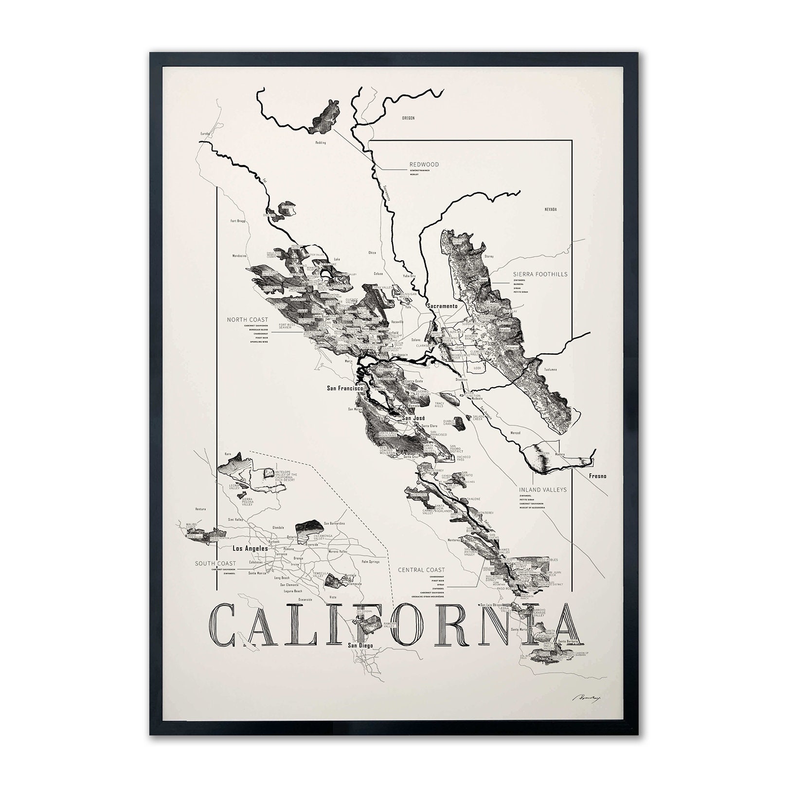 Wine Map of California, California Wine Region Map - Etsy
