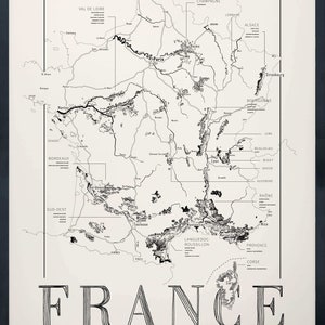 Carte des vins de France, carte des régions viticoles de France Black