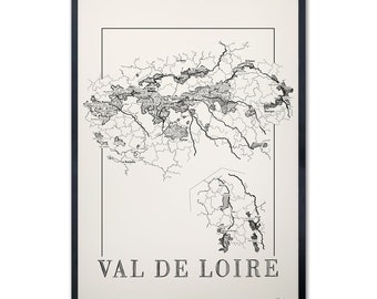 Wine map of Loire valley, Loire valley wine region map