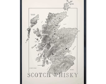 Whiskey Map of Scotland, Scotch whiskey region map