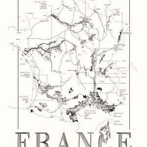 Carte des vins de France, carte des régions viticoles de France No frame