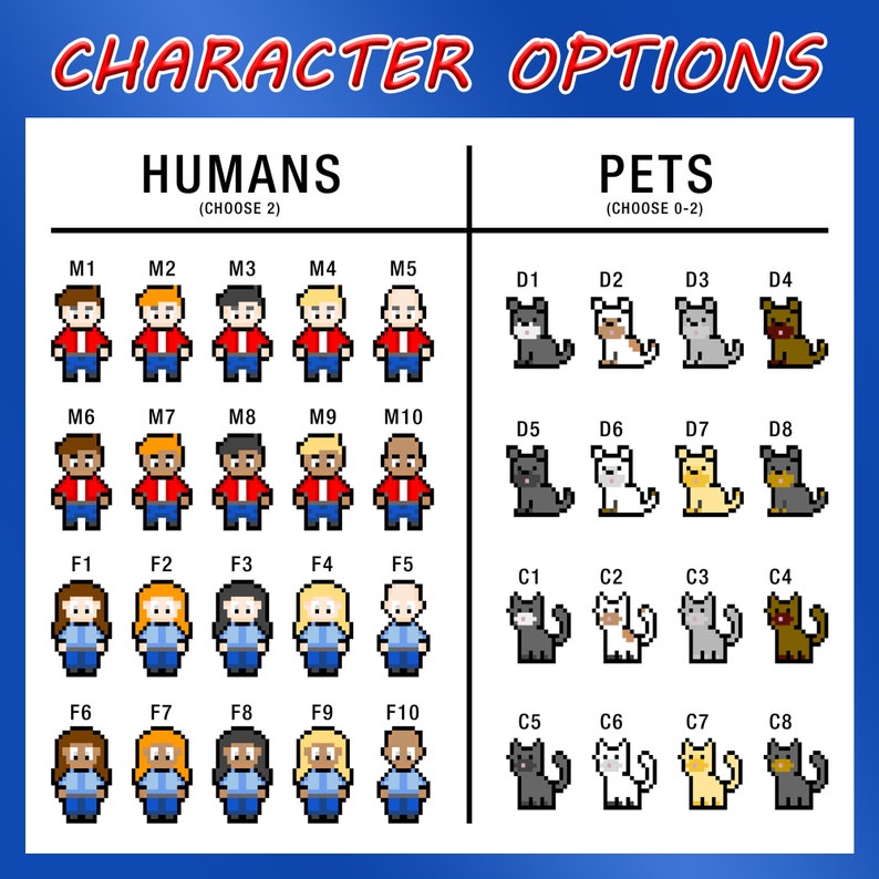 Select your characters from our predefined options
