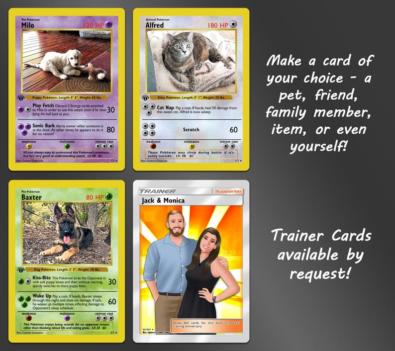 Custom Pokemon Card Parody - Personalized Holo Trading Card - Choose Template & Photo Style - Booster Pack and Slab Gifts image 12