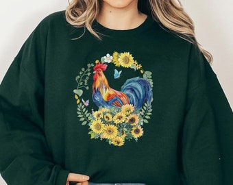 Floral Farm Shirts,Gift Shirt For Women, Rooster Graphic Tees, Farmer Shirts, Gifts for Women, Farming Tee