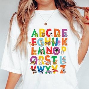 Animal Alphabet Kids T-Shirt Cute ABC Zoo Shirt for Toddlers Preschool Boys Girls Gift Animal Lover Tee Educational Wildlife Outfit