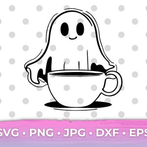 Ghost with Coffee SVG, Cute Ghost, Coffee Lover Halloween, Halloween Shirt Design, Digital File for Cricut Cutting Machines