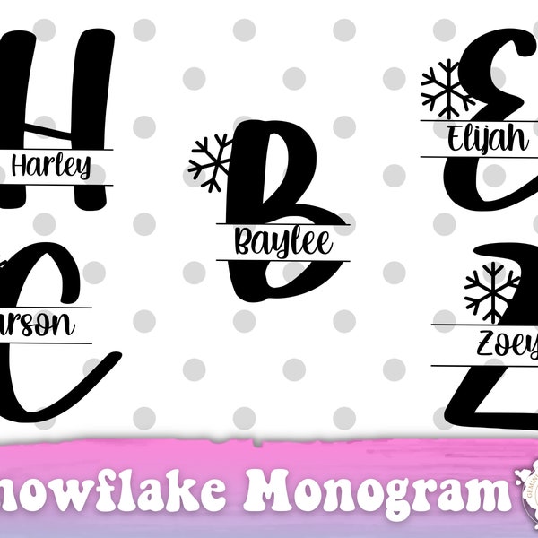 Split Monogram Alphabet Svg Bundle, Snowflake Monogram Svg, Christmas Monogram Svg, Cut File, 26 Individual Files In SVG And PNG Formats