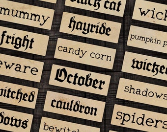 Palabras de Halloween imprimibles para diarios basura, álbumes de recortes, manualidades con papel y técnicas mixtas, descarga digital