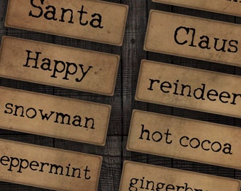 Weihnachtliche Schreibmaschinen-Schriftzüge zum Ausdrucken für Junk Journals, Scrapbooks, Mixed-Media-Papierbastelarbeiten, Digitaler Download