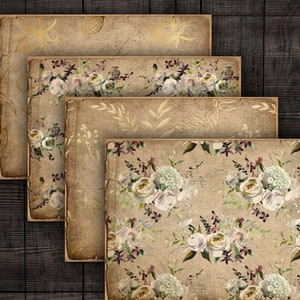 Watercolor Floral Paper: Gold Flower Scrapbook Backgrounds (Digital Download)