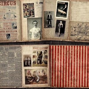 Digital Circus Junk Journal Pages, Printable Kit for Journals, Scrapbooks, Mixed Media Paper Crafts, Instant Download