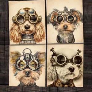 Steampunk Dogs digital pages, Printable steam punk dog, Yorkie, Poodles images for junk journals, scrapbook, paper crafts, instant download