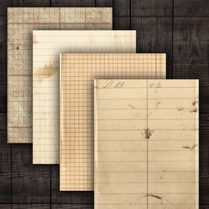 Grunge Lined Grid Notebook Sheets, Printable Papers for Junk Journals, Scrapbooks, Paper Crafts