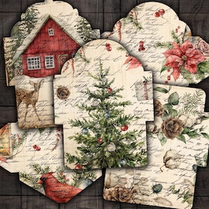 Printable Christmas Envelopes for Junk Journals, Scrapbooks, Paper Crafts, DIY, Digital Download