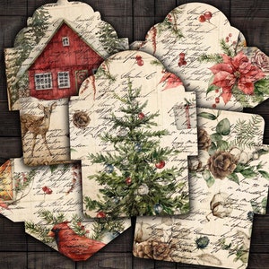 Printable Christmas Envelopes for Junk Journals, Scrapbooks, Paper Crafts, DIY, Digital Download