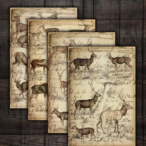 Antique Deer & Moose Ledger Pages: Printable Ephemera for Junk Journals (Digital Download)
