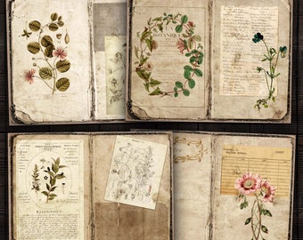 Digital Antique Botanical Pages, Printable Kit for Junk Journals, Scrapbooks, Paper Crafts, PDF Download