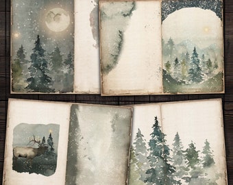 Winter Forest Printable Pages for Junk Journals, Scrapbooks, Paper Crafts, Instant Digital Download