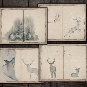 Junk Journal Winter Deer Pages, Watercolor Forest Digital Pages for Journals, Scrapbooks, Paper Crafts