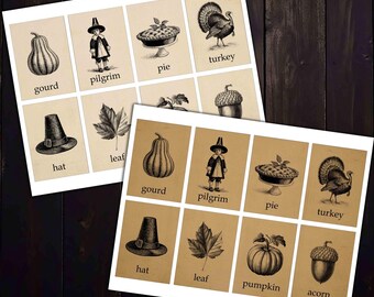 Thanksgiving Flashcards for Fall Collage Crafts, Junk Journals (Digital Download)