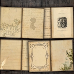 Jane Austen afdrukbare pagina's voor ongewenste tijdschriften, plakboeken, papierambachten, digitale download
