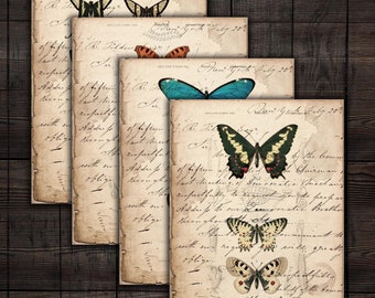 Printable Butterflies Ephemera, Digital Butterfly Pages for Junk Journals, Scrapbooks, Paper Crafts