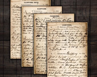 Antique French Printable Handwriting Pages, Digital Papers for Junk Journals, Scrapbooks, Paper Crafts