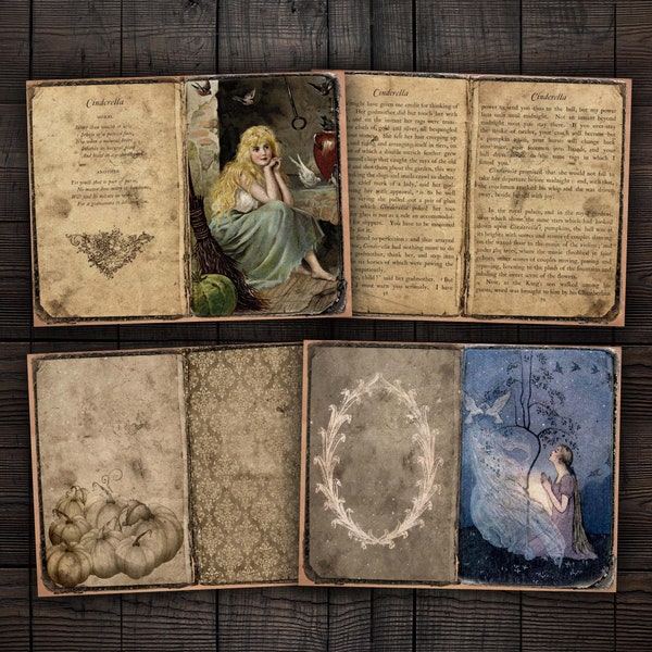Antique Cinderella Printable Pages, Digital Fairy Tale Kit for Junk Journals, Scrapbooks, Paper Crafts, Instant Download