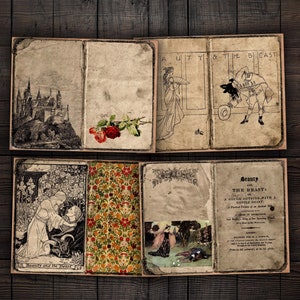 Pages numériques La Belle et la Bête, kit de contes de fées imprimables pour journaux indésirables, albums de coupures, travaux manuels en papier