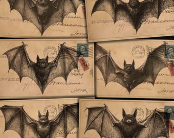 Vintage Halloween-vykort med fladdermus: Utskrivbara ephemera (digitalt kit)