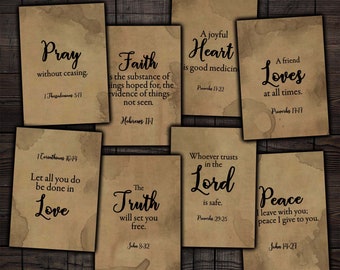 Cartes de versets bibliques grunge : Art chrétien imprimable pour scrapbooking (Téléchargement numérique)