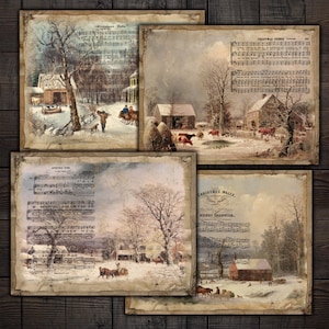 Pages imprimables de Noël d&#39;hiver pour des journaux indésirables, des albums de scrapbooking vintage, des travaux manuels en papier