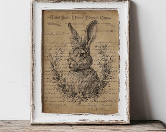 Antique Rabbit Easter Ephemera Print: Crowned Bunny Vintage Wall Art (Digital Download)