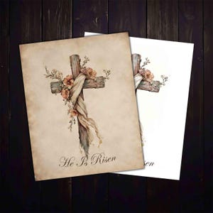 Cruz cristiana digital "Él ha resucitado" Diseño de Pascua para sublimación, diario basura, decoración, manualidades de papel, descarga instantánea imprimible