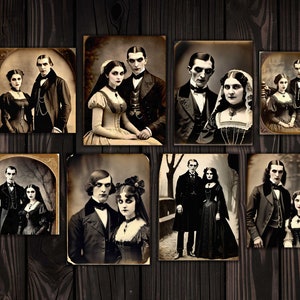 Fotografías antiguas imprimibles de parejas de vampiros góticos para diarios basura, tarjetas de bricolaje de Halloween, collage de medios mixtos, diario de arte