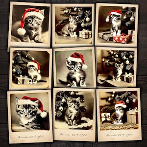 Antique Christmas Kitten Photos: Printable Ephemera (Digital Download)