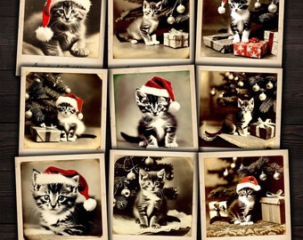 Antikes Weihnachtskätzchen Fotos: Druckbare Ephemera (Digitaler Download)