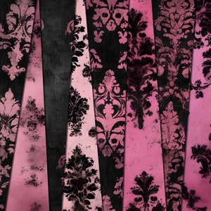 Papeles digitales de fondo gótico rosa y negro, papel imprimible para revistas basura, collage de medios mixtos, manualidades, 8.5x11