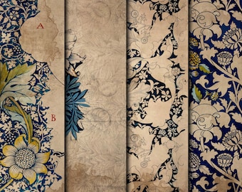 Digital Vintage Blue Pattern Paper, Printable Papers for Junk Journals, Scrapbooks, Crafts