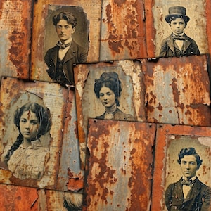 Rusted Portraits druckbare Seiten und Collagesheets für Junk journal, Mixed Media, Grunge Papierhandwerk, Digital Kit Download