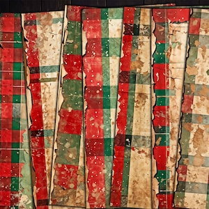 Printable Christmas Grunge Plaid Full size Papers for Junk journals, Mixed media Collage, Paper crafts, digital kit download