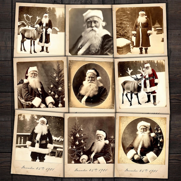 Antique Santa Claus Printable Photographs, Digital Christmas Ephemera for Junk journals, Mixed media Collage, Scrapbook, Paper Crafts